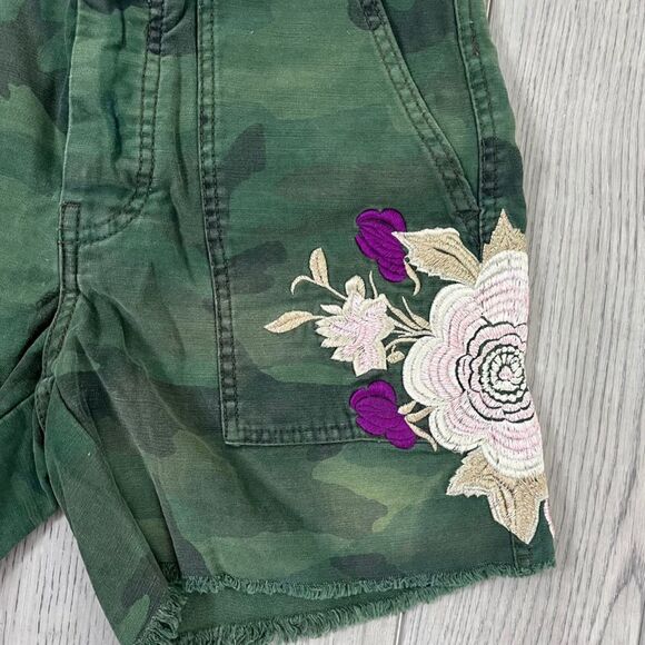 Free People Size 0 Embroidered Floral Camo Boho Cotton High Rise Bermuda Shorts - Picture 11 of 12